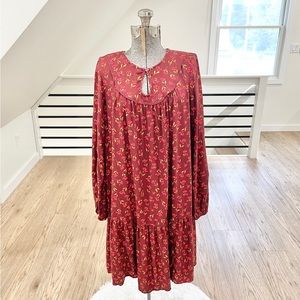 S NWT Sonoma red pink floral print, long sleeve loose fit dress